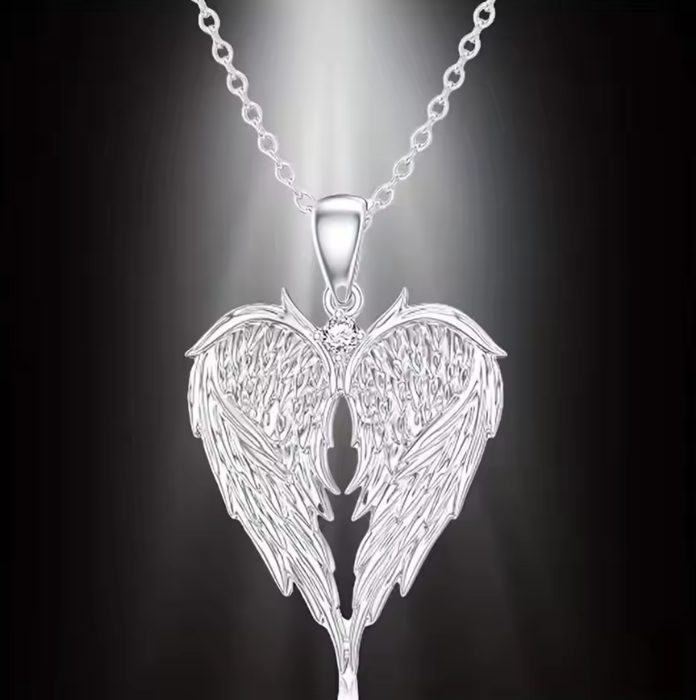 Angel wing heart necklace detail